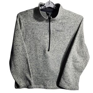 Eddie Bauer Mens XL Quarter Zip Fleece Pullover Sweater Gray Speckled Outdoor